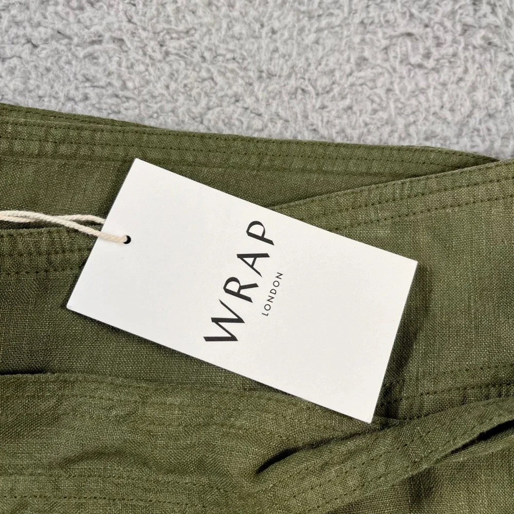 Wrap London Forest Green 100% Linen Belted Shorts Size US 16 NWT - Picture 6 of 16